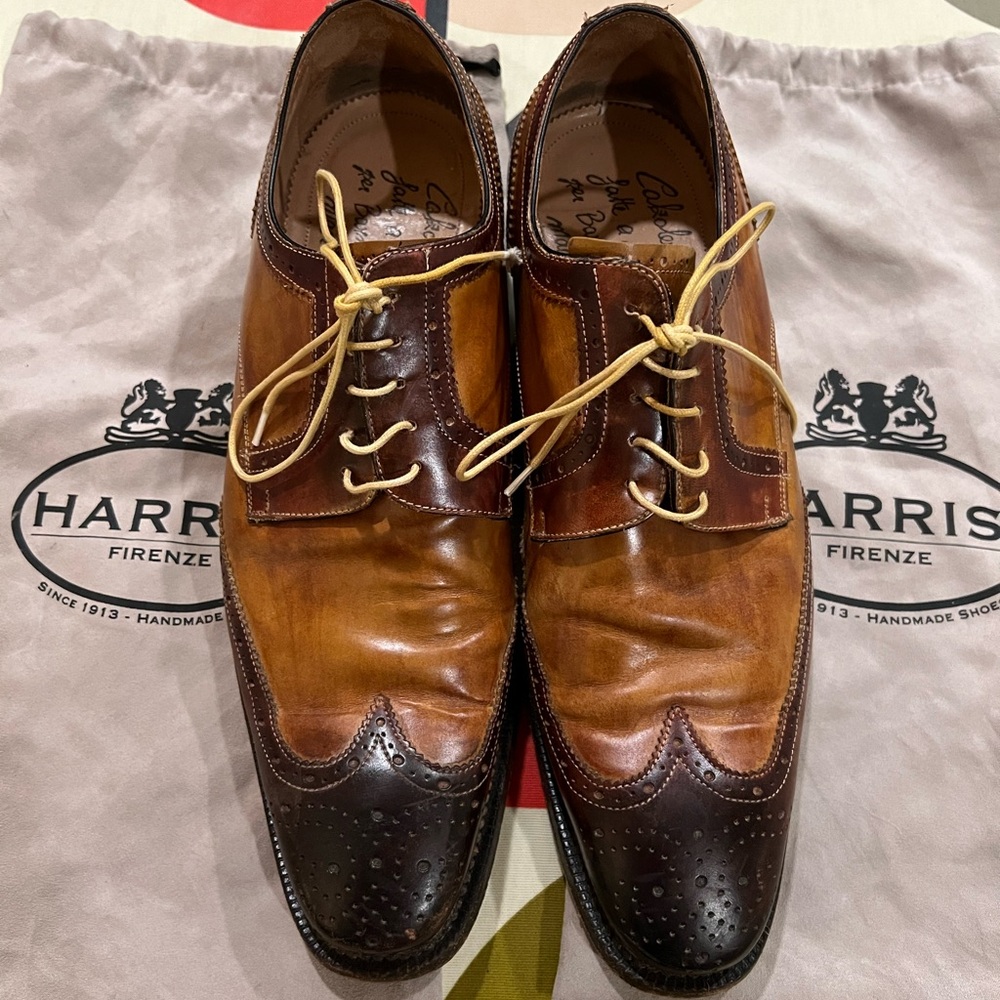 Harris Firenze handmade in Italy brown leather shoes men’s SZ 9